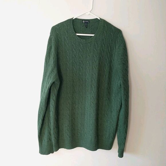 J Crew Sweater Pullover Mens XL Green Cable Knit Wool Cashmere Angora Blend - Picture 1 of 7